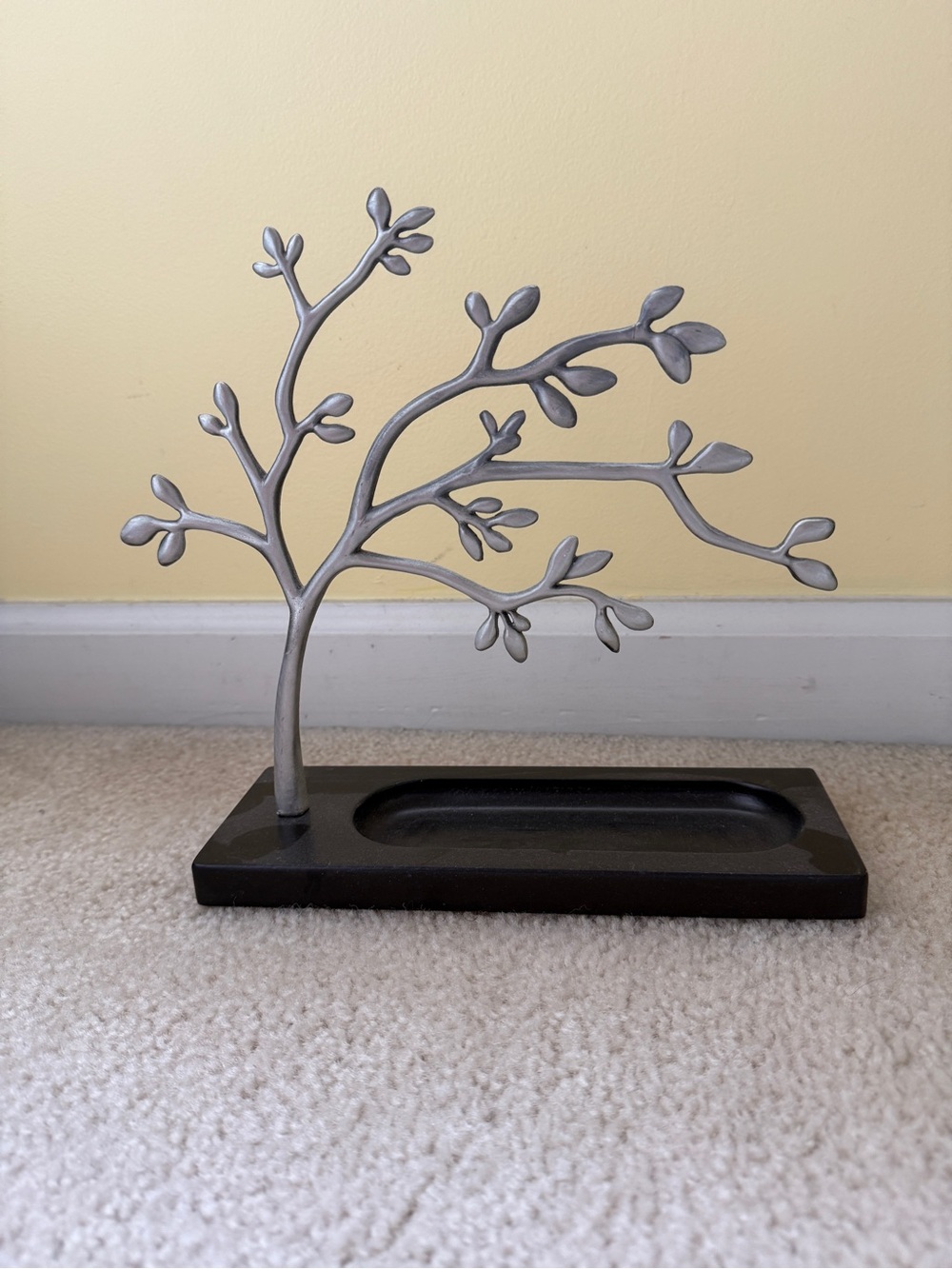 Silver Branch Jewelry Tree on Black Tray